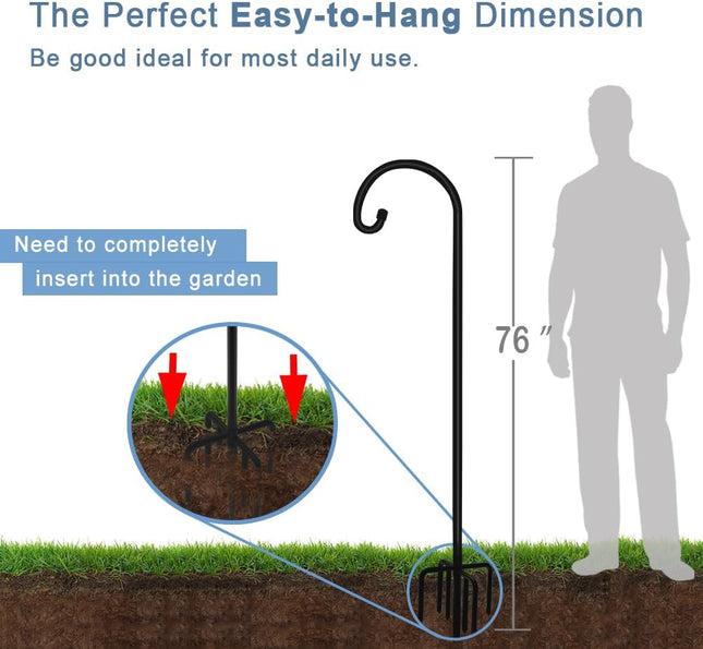 76 Inch Outdoor Shepherd Hook with 7 Prong Base (1 Pack), Adjustable Heavy Duty Garden Hanging Stake for Bird Feeder Sol