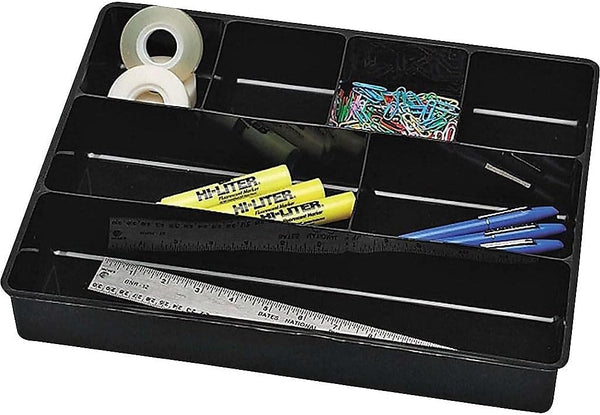 Rubbermaid Extra Deep Desk Drawer Director Tray, Plastic, 11.875 x 15 x 2.5 Inches, Black 7 Section