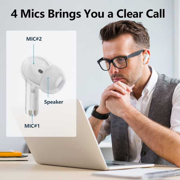 A40 Pro Wireless Earbuds, 50Hrs Playtime Bluetooth Earbuds Built in Noise Cancellation Mic with Charging Case, Bluetooth Headphones with Stereo