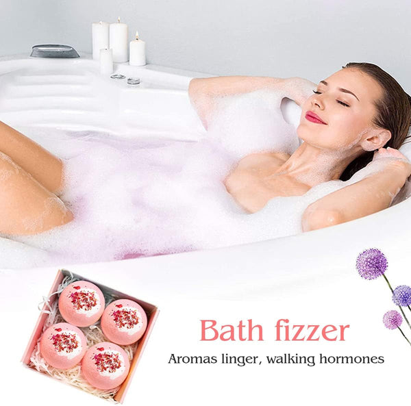 Dried Flower Bath Bombs Salt Balls,4 Pack Gift Set,Rose Extract Essential Oils,Moisturizing Dry Skin,Fizzy Spa,Relaxation,Self