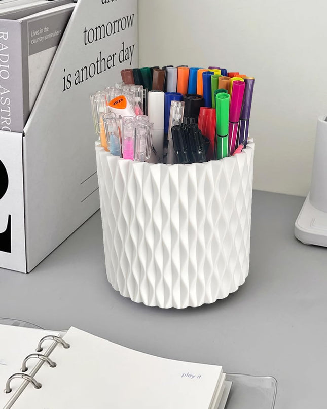 Rotating Pen Holder for Desk, 5 Slots Unique White Desk Organizer Easthetic Desk