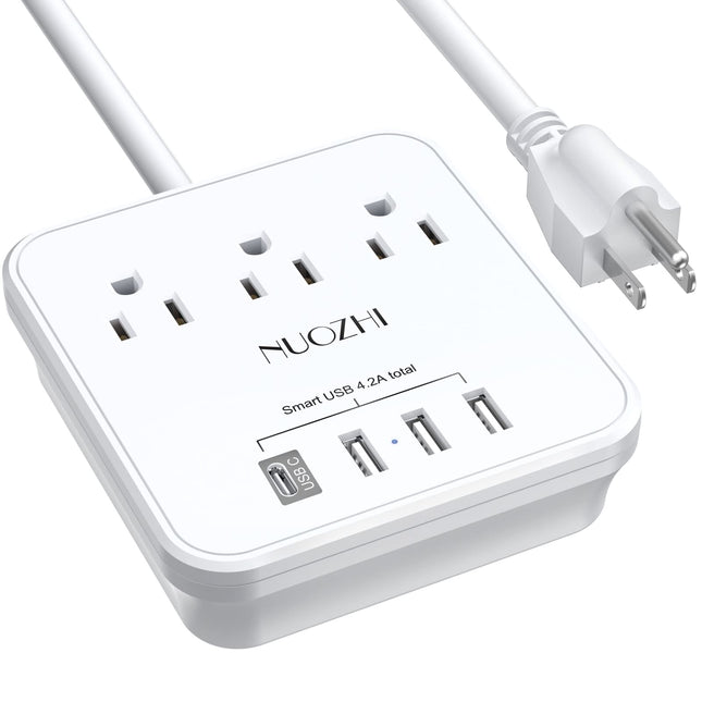 Cruise Essentials,6 Ft Power Strip with 3 Outlets and 4 USB Ports(1 USB C), Non 