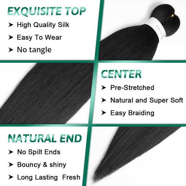 Braiding Hair 16 Inch Pre stretched Braiding Hair Extensions Yaki Hot Water Synthetic Hair(16nch,3Packs Natural black) 1B# 16 Inch(Pack of 3)
