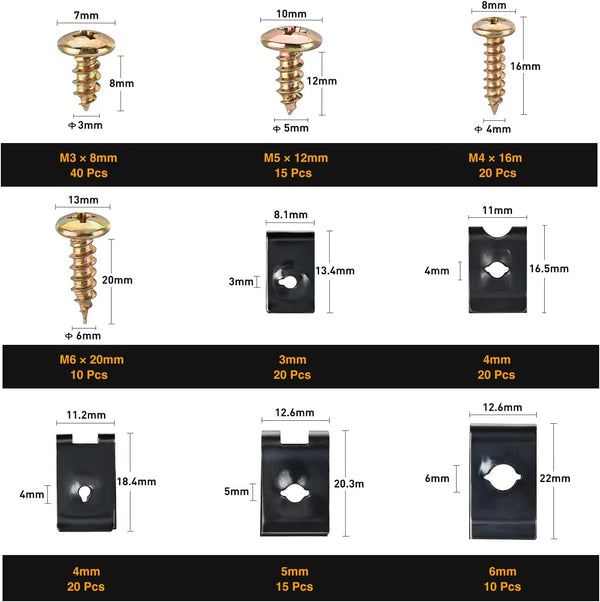 GOOACC 170Pcs Car U-Clip and Screw Assortment Kit 9 Different Sizes Automotive U Nut and Screw Clip Replacement Parts for Dash Door Panel Interior