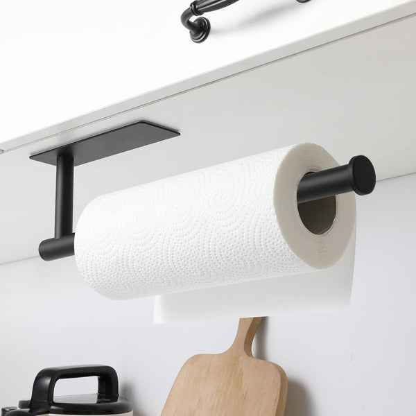 Theaoo Paper Towel Holder - under Cabinet Paper Towel Holder for Kitchen, Adhesive Paper Towel Roll Rack for Bathroom Towel, Wall Mounted Matte