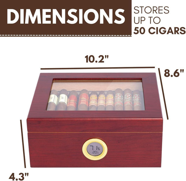 Premium Cigar Humidor for 25-50 Cigars - Elegant Humidor Humidor with Hygrometer