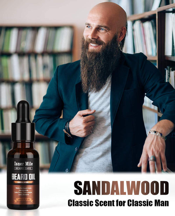 ISNER MILE 5 Pack Beard Oil Set Leave in Conditioner, Cedarwood Sandalwood Sage Sweet Orange, Mustaches Soften Moisturizing, Valentines Gifts for