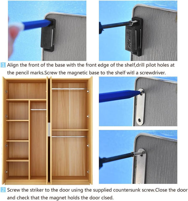 12Pack Magnetic Door Catch - 15lb High Magnetic Plastic Heavy Duty Latch for Kitchen Bathroom Cupboard Wardrobe Closet Closures Cabinet Door