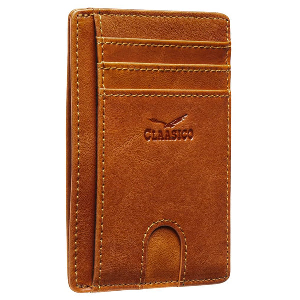 Claasico Front Pocket Small Minimalist Leather Wallet RFID Blocking Vintage Leather Credit Card Holder with Gift Box California Dessert