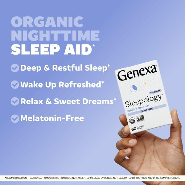 Genexa Sleepology for Adults | Melatonin Free Sleep Aid | Promotes Rest | Natural Vanilla & Lavender Flavor | Certified Organic & Non-GMO |