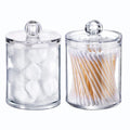Qtip Holder Dispenser for Cotton Ball, Swab, round Pads - 10 Oz Clear Plastic Apothecary Jar Set for Bathroom Storage, Vanity Organizer