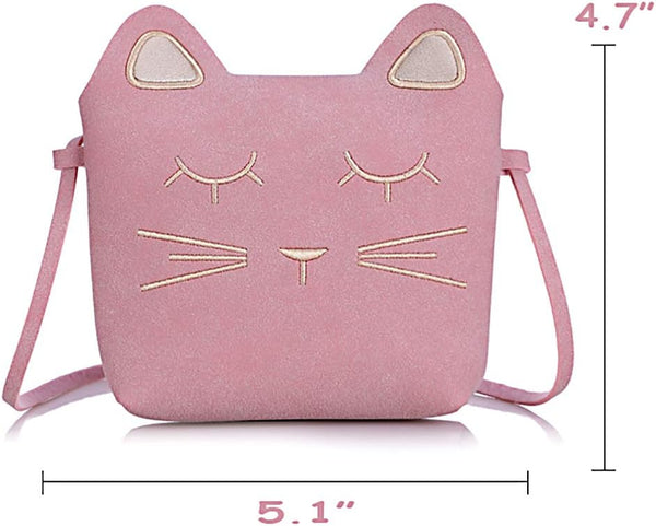 Cute Cat Crossbody Bag, 4 Pack Little Girls Purses | 1 Mini Coin Purse, Cat Headband, Elastic Hair Ties Pink