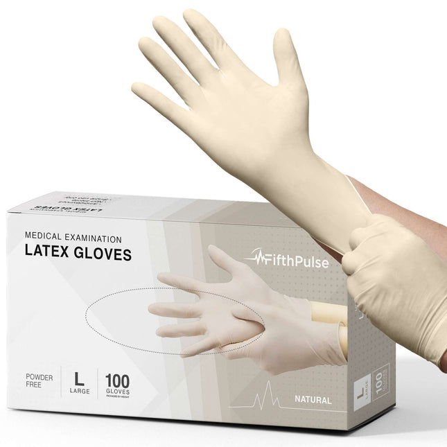 Fifthpulse Medical Examination Latex Gloves - Extra Thick 4.5 Mil, Natural Color