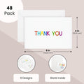 Juvale Thank You Cards with Envelopes - Bulk Blank Thank You Notes & Cards for Kids & Adults - 6 Assorted Rainbow Designs - White, 48 Pack, 4 x 6