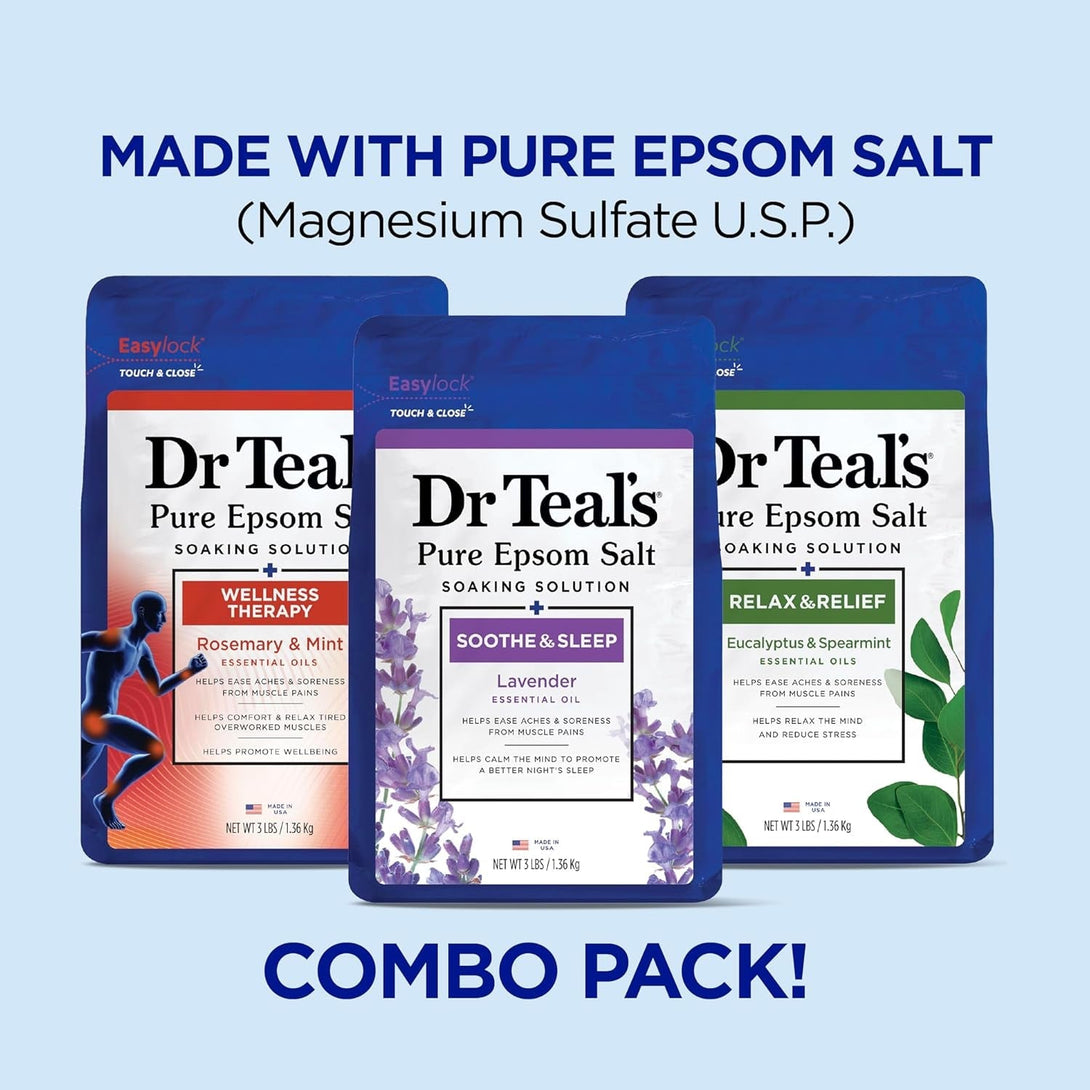 Dr Teal'S Pure Epsom Salt, Lavender, Eucalyptus & Wellness Trio Bundle, 3 Lbs (Pack of 3)