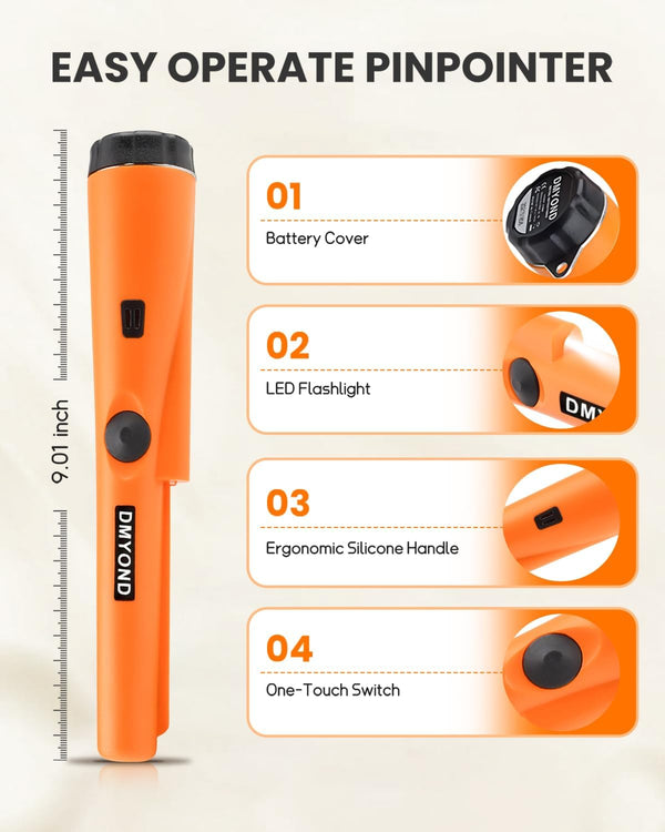 Dmyond Metal Detector Pinpointer - Professional Waterproof Handheld Pin Pointer Wand - High Sensitivity 360° Detection - Search Treasure