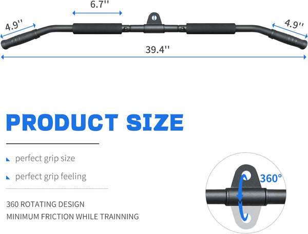 39.4'' Lat Pull Down Bar with Swivel, Non-Slip Lat Pulldown Attachments for Cable Machine LAT Pull Down Machine, Lat Pulldown Bar Cable Machine