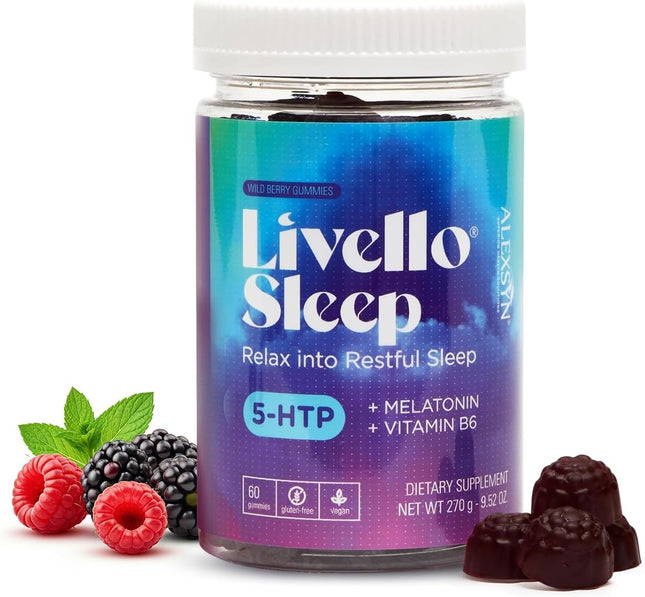 Livello Sleep Wild Berry Gummies - 60 Servings Natural Sleep Support with 5-HTP,