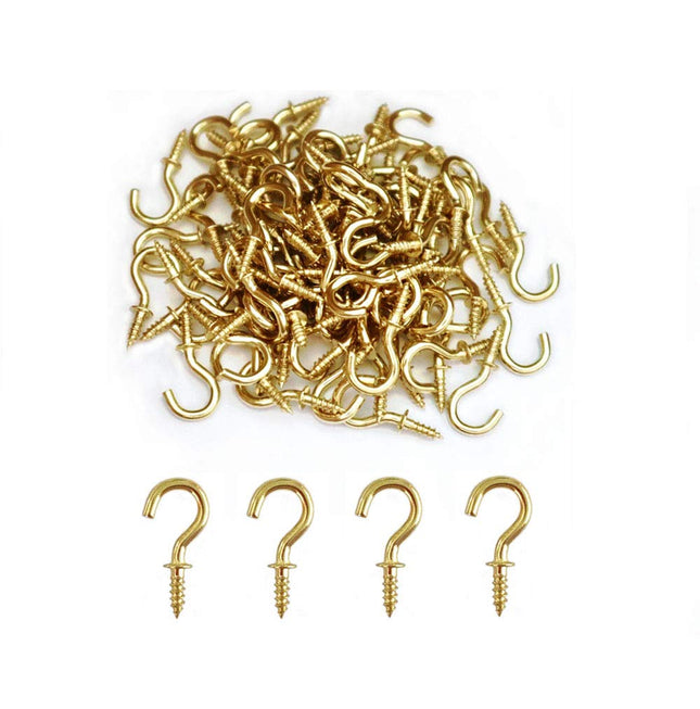 Small Brass Ceiling Hooks 1/2'' Screw-in Light Hooks Gold Hanging Cup Hook (60Pa
