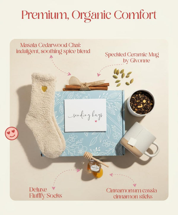 Unboxme Mother'S Day Tea Lover'S Basket - Self-Care Box with Cozy Socks, Ceramic Mug, Chai Tea, Honey & Cinnamon | Relaxation Package for Women,