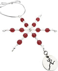 RUNNER GIRL Ornament - Beaded Snowflake Christmas Ornament/Gift Tag with round Pewter Runner Girl Charm with Jewelry Box - Handmade with Red