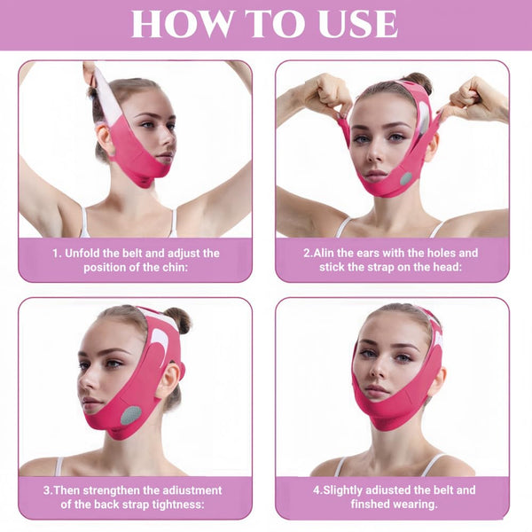 Graphene V-Line Mask Chin up Mask V Shaped Face Mask Chin Strap for Sleeping, Jaw Exerciser,Red,Medium