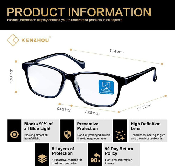 K KENZHOU Blue Light Glasses for Woman Men Bluelight Blocking Glasses for Computer Gaming Phones,Anti Eye Strain & UV Glare Black & Tortoise