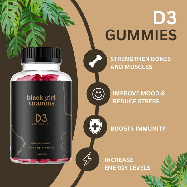 Black Girl Vitamins - Vitamin D3 Gummies, for Immune, Energy, and Bone Support, 2000IU (50Mcg) Vitamin D per Serving, Gluten-Free Vitamin D