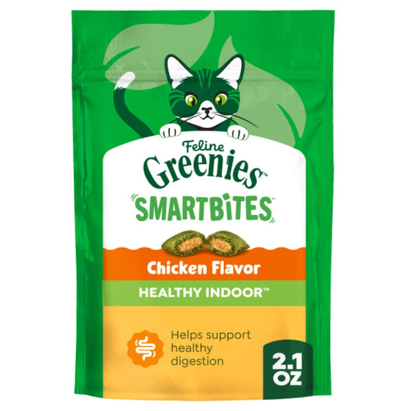 Greenies Feline Smartbites Healthy Indoor Cat Treats, Chicken, 2.1 oz | Veterinarian-recommended, Fiberblend Formula, supports digestion, under 2