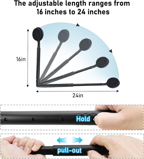OZNER 24 Inches Silicone Back Scrubber for Shower - Extendable Long Handle Shower Brush with Dual-Sided Bristles - Exfoliating Body Scrubber for