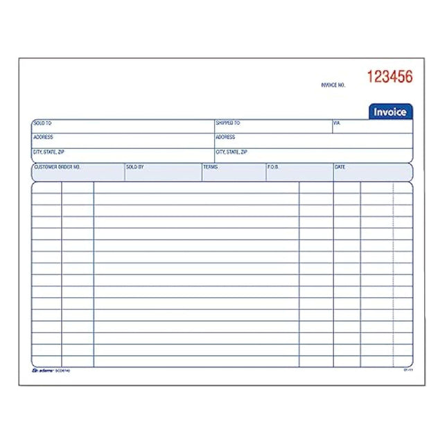 Adams Spiral Invoice Book, 8 1/2 X 7 1/4 Inches, 2-Part, Carbonless, White/Canary, 50 Sets per Book (SCD8740)