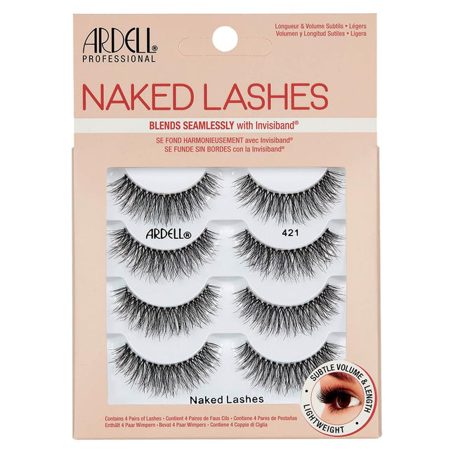 Ardell Naked Strip Lashes 421 â Natural-Looking, Long-Lasting False Eyelashes with Invisiband for Seamless Blend, 4 Pa