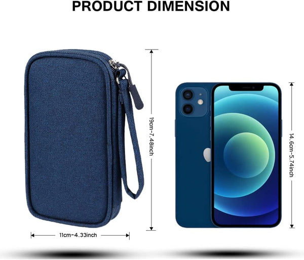 Electronics Carrying Pouch Case Bag - Cable Charger Organizer Travel Shockproof Cord for Cellphone, Earphone, Powerbank, USB Hard Drive, SD Card,