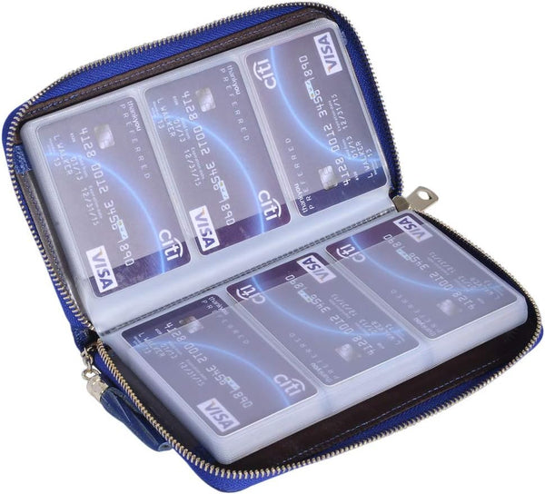 Easyoulife Credit Card Holder Wallet Womens Zipper Leather Case Purse RFID Blocking Royal Blue