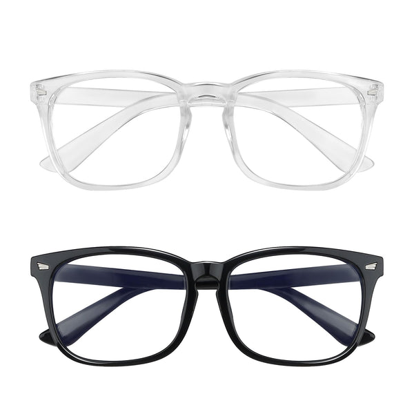 Blue Light Blocking Glasses, 2 Pack Blue Light Glasses Men, Blue Light Glasses Women Eyeglasses Bluelight Eyestrain Black + Clear