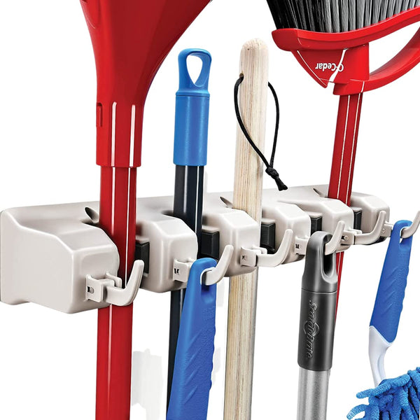 Home-It Mop and Broom Holder Wall Mount Garden Tool Storage Tool Rack Storage & Organization for the Home Plastic Hanger for Closet Garage