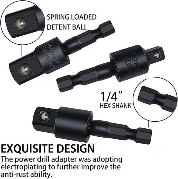 Right Angle Drill Adaptor,4-in-1 Impact Drill Bit Extension,360° Rotatable 1/4 3/8 1/2" Impact Grade Socket Adapter Set,105 Degree Angle