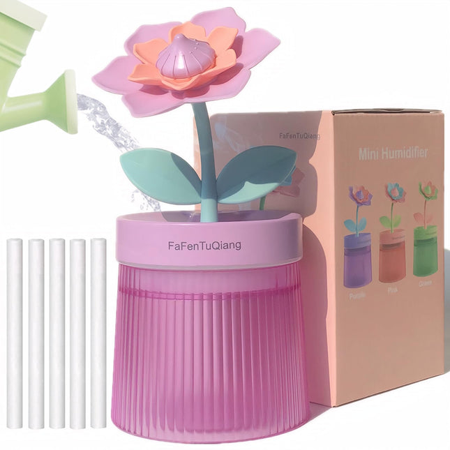 Desk Mini Humidifier,Personal Small Humidifier Diffuser 260Ml Portable,Cute,Flower,Quiet,Cool Mist, Auto Off,Colorful Li