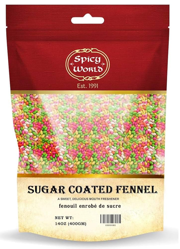 Spicy World Sugar Coated Fennel Seeds | Sweet Saunf Candy for Mouth Freshening - 14 Oz (400g) Pack | Premium Quality Fennel Mouth Freshener |