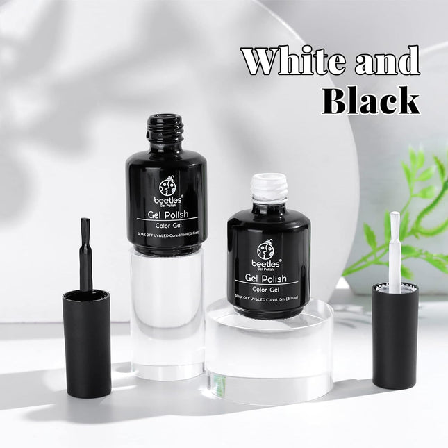 Beetles Gel Polish White Gel Polish and Black Gel Polish Kit 2 Pcs 15Ml Black an