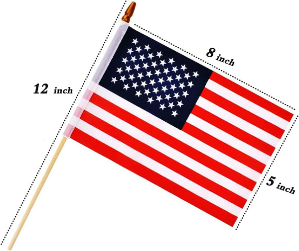 Small American Flags on Stick 5x8 Inch/12 Pack - Mini Ameirican Flags/Handheld American Wooden Stick Flag with Safe Spear Top for July 4th