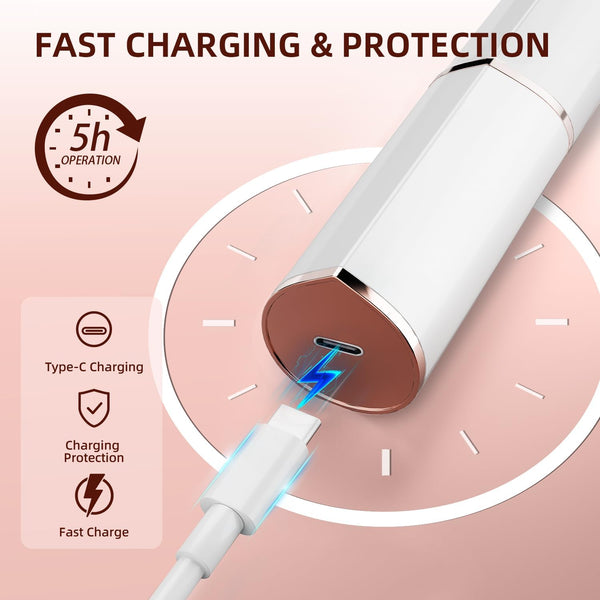 Facial Hair Remover for Women, Rechargeable, 2 Replacement Heads | LED face shaver for upper lip, chin, cheeks, and peach fuzz; compact USB