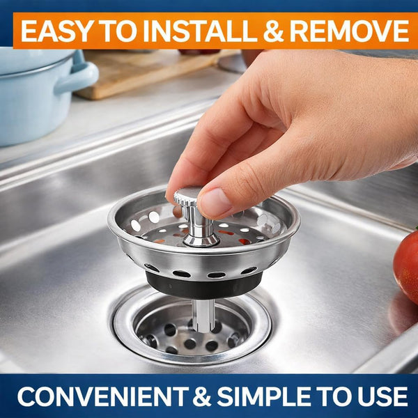 Kitchen Sink Drain Strainer 2 Pack of Stopper Combo Basket Replacement for 3-1/2 Inch Drain I Sink Drain Basket Stainless Steel Bathroom Sink