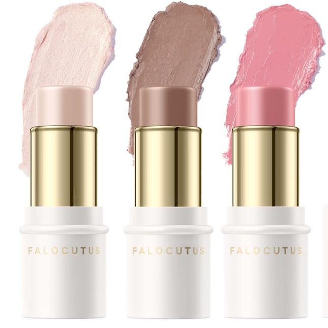 3 Pcs FAIR Contour Stick Set,Cream Blush & Highlighter Bronzer Pen,Long Lasting & Smooth Natural Face Contouring Illumin