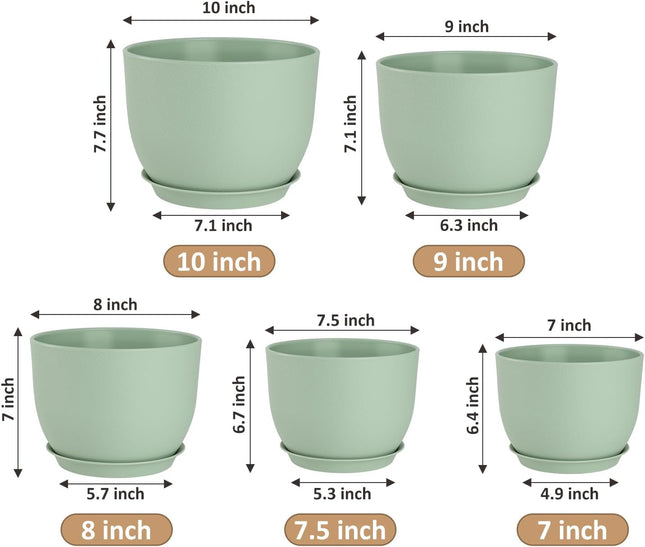 Plant Pots 10/9/8/7.5/7 Inch Flower Pots with Multi Mesh Drainage Holes, Planters for Indoor Outdoor Garden Plants and F