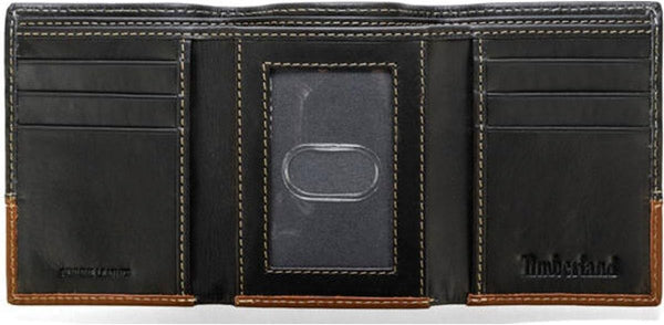 Timberland Men'S Leather Trifold Wallet with Id Window, Black/Brown (Hunter), One Size