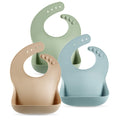 PandaEar Set of 3 Silicone Baby Bibs Waterproof, Soft, Unisex, 10-72 Months Brown/Blue/Green