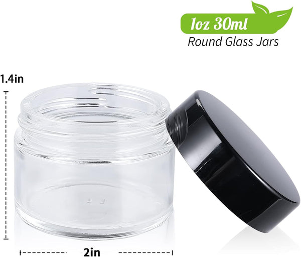 1oz Glass Jar with Lid,Hoa Kinh 40Pack Clear Cosmetic Glass Jars with Lids | Travel Jars with Inner Liners and Black Lids for Storing Lip and Body
