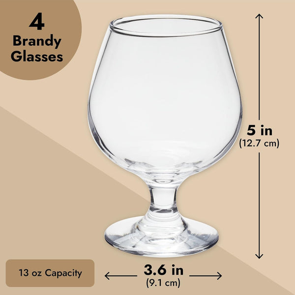 Juvale Cocktail Glasses - 13 Oz Clear Modern Short Stem, 4 Count, Lead-Free Crystal - Brandy Glasses & Cognac Balloon Snifters for Bourbon