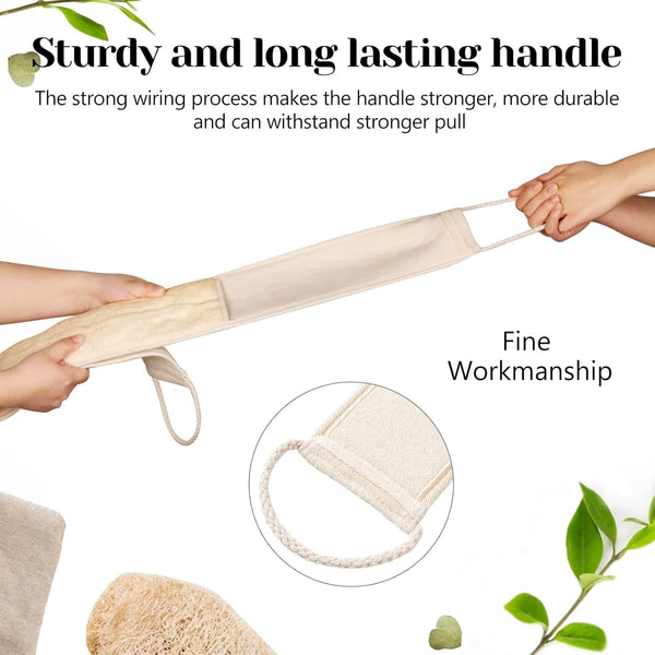 Inmorven Natural Loofah Exfoliating Back Scrubber for Shower Set (40 inch), Loofah for Men Women Sponge Pads & Body Sponge Scrubber, Deep Clean &